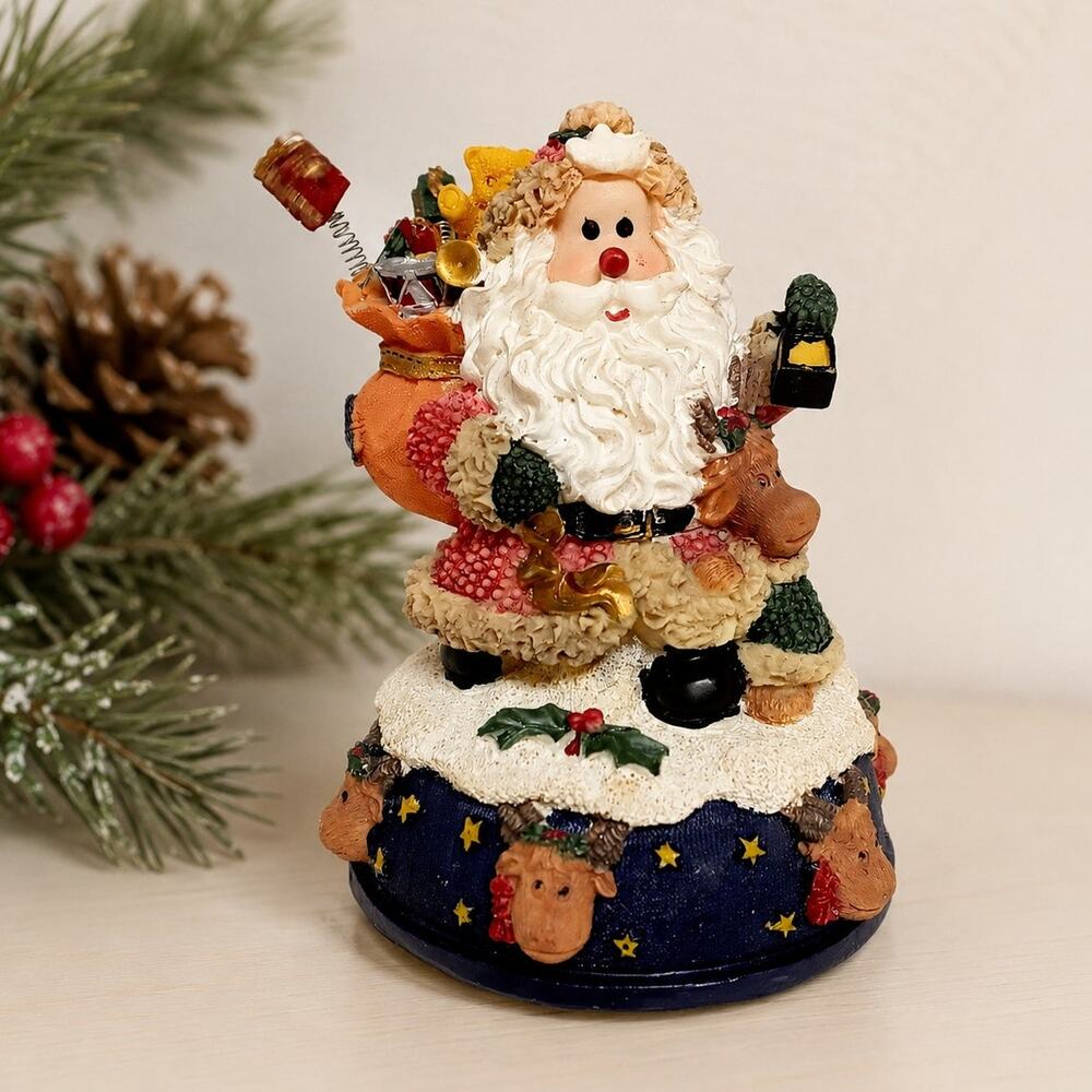 Vintage Santa Claus Music Box Whimsical Christmas Holiday Decor Retro Windup